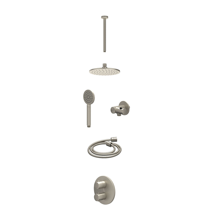 IVY Excl. inbouwbox regendoucheset inbouwthermostaatkraan met 2-weg stop-omstel, plafondbuis 30cm, R20cmME, verstelbare steun met geïnt. uitlaat, doucheslang 150cm en satin spray h