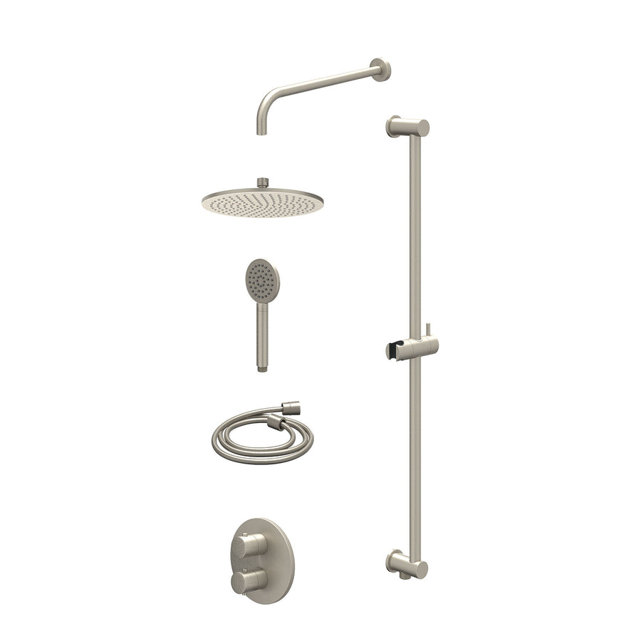 IVY Excl. inbouwbox regendoucheset inbouwthermostaatkraan met 2-weg stop-omstel, wandarm, R25cmME, glijstang met uitlaat, doucheslang 150cm en satin spray handdouche – Gebr. nickel
