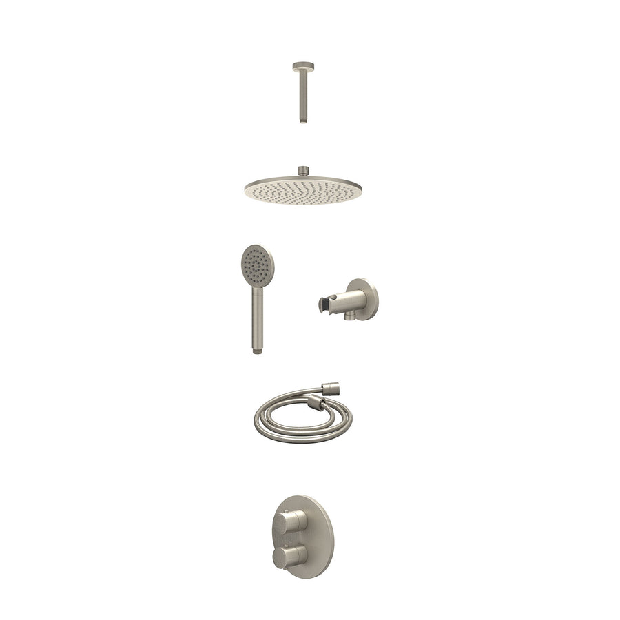 IVY Excl. inbouwbox regendoucheset inbouwthermostaatkraan met 2-weg stop-omstel, plafondbuis 15cm, R25cmME, houder met uitlaat, doucheslang 150cm en satin spray handdouche – Gebr. 