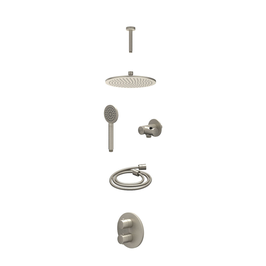 IVY Excl. inbouwbox regendoucheset inbouwthermostaatkraan met 2-weg stop-omstel, plafondbuis 15cm, R25cmME, verstelbare steun met geïnt. uitlaat, doucheslang 150cm en satin spray h