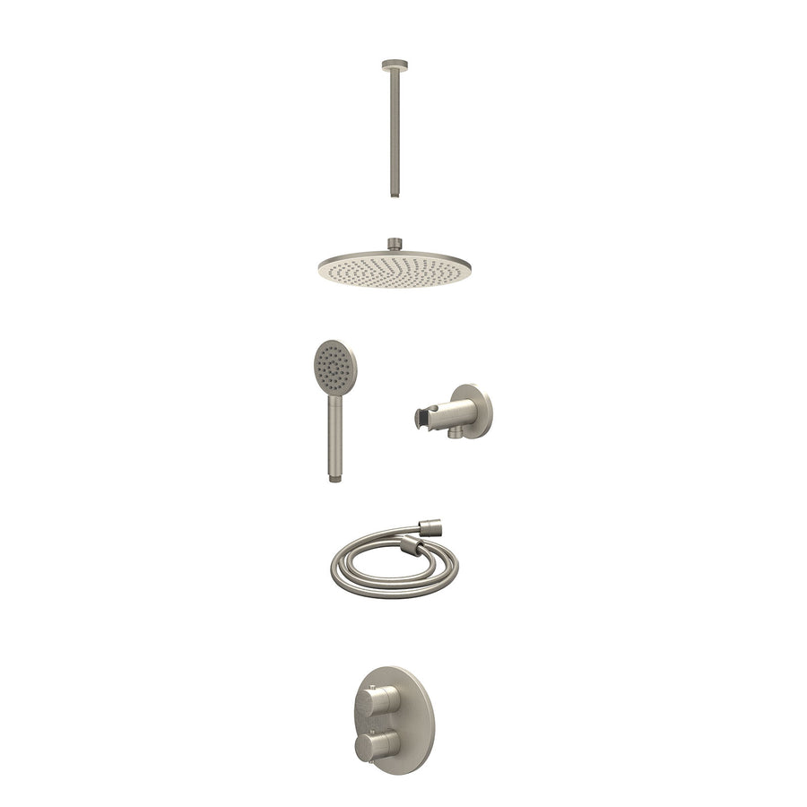 IVY Excl. inbouwbox regendoucheset inbouwthermostaatkraan met 2-weg stop-omstel, plafondbuis 30cm, R25cmME, houder met uitlaat, doucheslang 150cm en satin spray handdouche – Gebr. 