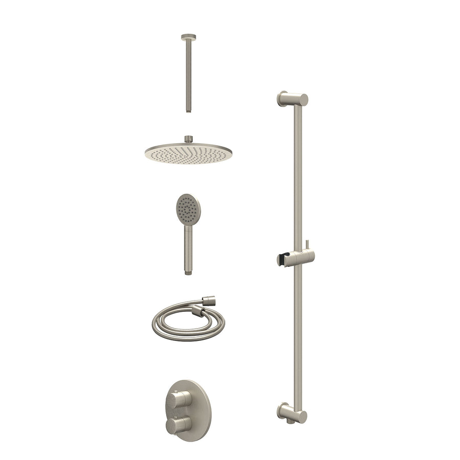 IVY Excl. inbouwbox regendoucheset inbouwthermostaatkraan met 2-weg stop-omstel, plafondbuis 30cm, R25cmME, glijstang met uitlaat, doucheslang 150cm en satin spray handdouche – Geb