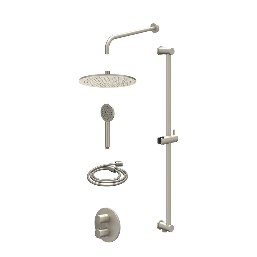IVY Excl. inbouwbox regendoucheset inbouwthermostaatkraan met 2-weg stop-omstel, wandarm, R30cmME, glijstang met uitlaat, doucheslang 150cm en satin spray handdouche – Gebr. nickel