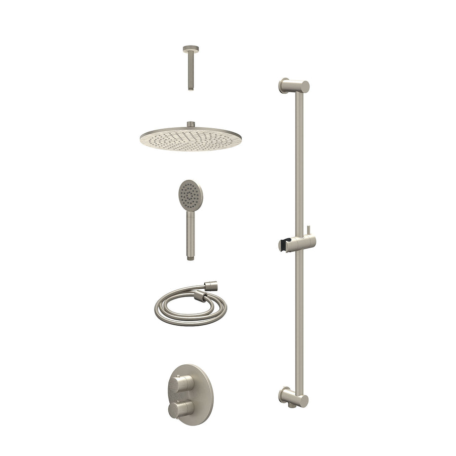 IVY Excl. inbouwbox regendoucheset inbouwthermostaatkraan met 2-weg stop-omstel, plafondbuis 15cm, R30cmME, glijstang met uitlaat, doucheslang 150cm en satin spray handdouche – Geb