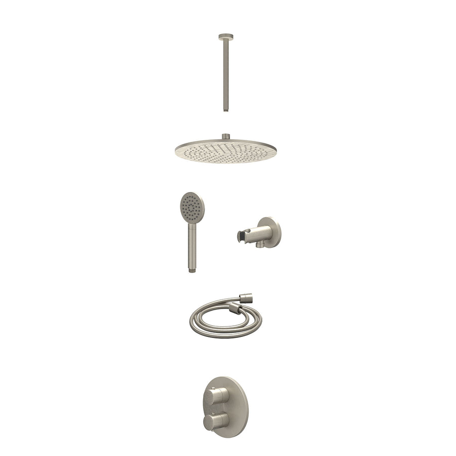 IVY Excl. inbouwbox regendoucheset inbouwthermostaatkraan met 2-weg stop-omstel, plafondbuis 30cm, R30cmME, houder met uitlaat, doucheslang 150cm en satin spray handdouche – Gebr. 