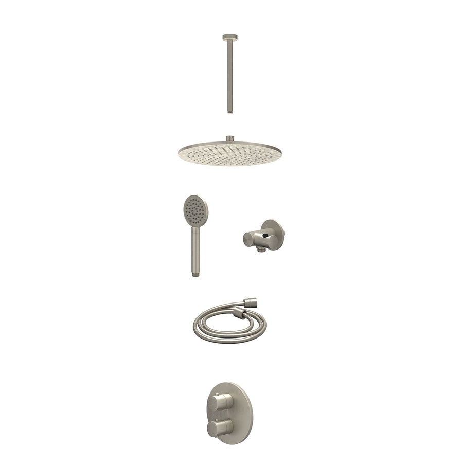 IVY Excl. inbouwbox regendoucheset inbouwthermostaatkraan met 2-weg stop-omstel, plafondbuis 30cm, R30cmME, verstelbare steun met geïnt. uitlaat, doucheslang 150cm en satin spray h