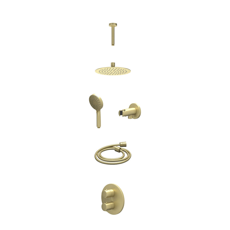 IVY Excl. inbouwbox regendoucheset inbouwthermostaatkraan met 2-weg stop-omstel, plafondbuis 15cm, R20cmSL, houder met uitlaat, doucheslang 150cm en 3-standen handdouche – Gebr. ma
