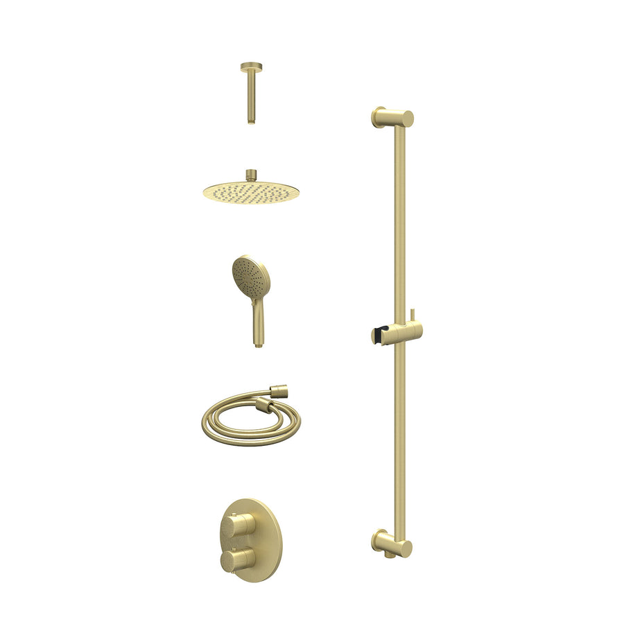 IVY Excl. inbouwbox regendoucheset inbouwthermostaatkraan met 2-weg stop-omstel, plafondbuis 15cm, R20cmSL, glijstang met uitlaat, doucheslang 150cm en 3-standen handdouche – Gebr.