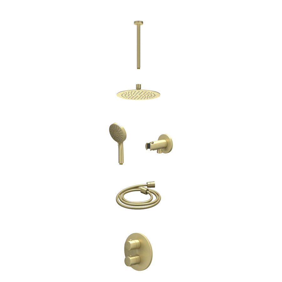 IVY Excl. inbouwbox regendoucheset inbouwthermostaatkraan met 2-weg stop-omstel, plafondbuis 30cm, R20cmSL, houder met uitlaat, doucheslang 150cm en 3-standen handdouche – Gebr. ma