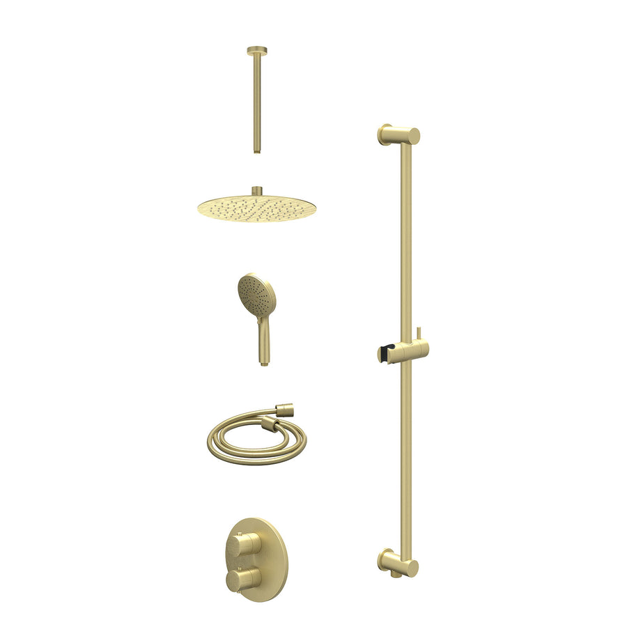 IVY Excl. inbouwbox regendoucheset inbouwthermostaatkraan met 2-weg stop-omstel, plafondbuis 30cm, R25cmSL, glijstang met uitlaat, doucheslang 150cm en 3-standen handdouche – Gebr.