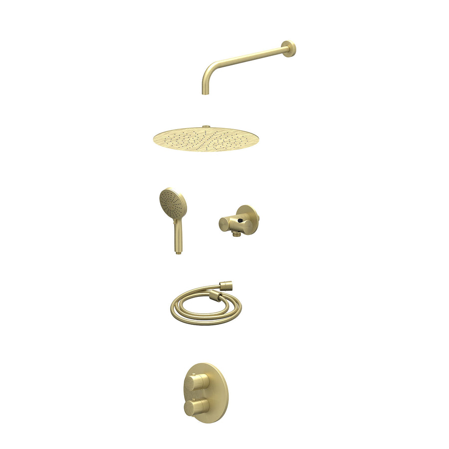 IVY Excl. inbouwbox regendoucheset inbouwthermostaatkraan met 2-weg stop-omstel, wandarm, R30cmSL, verstelbare steun met geïnt. uitlaat, doucheslang 150cm en 3-standen handdouche –