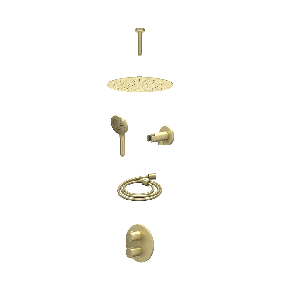 IVY Excl. inbouwbox regendoucheset inbouwthermostaatkraan met 2-weg stop-omstel, plafondbuis 15cm, R30cmSL, houder met uitlaat, doucheslang 150cm en 3-standen handdouche – Gebr. ma