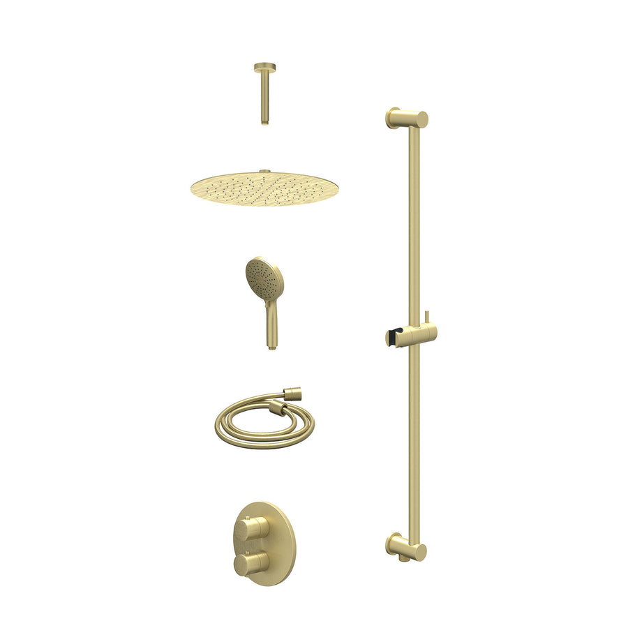IVY Excl. inbouwbox regendoucheset inbouwthermostaatkraan met 2-weg stop-omstel, plafondbuis 15cm, R30cmSL, glijstang met uitlaat, doucheslang 150cm en 3-standen handdouche – Gebr.