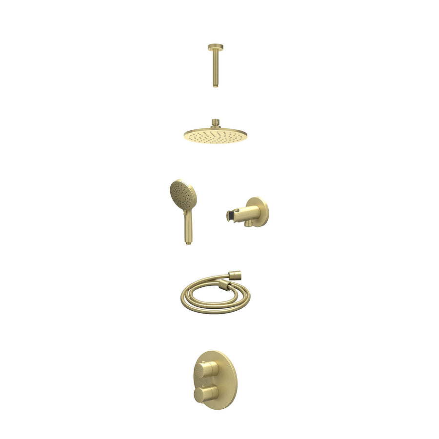 IVY Excl. inbouwbox regendoucheset inbouwthermostaatkraan met 2-weg stop-omstel, plafondbuis 15cm, R20cmME, houder met uitlaat, doucheslang 150cm en 3-standen handdouche – Gebr. ma