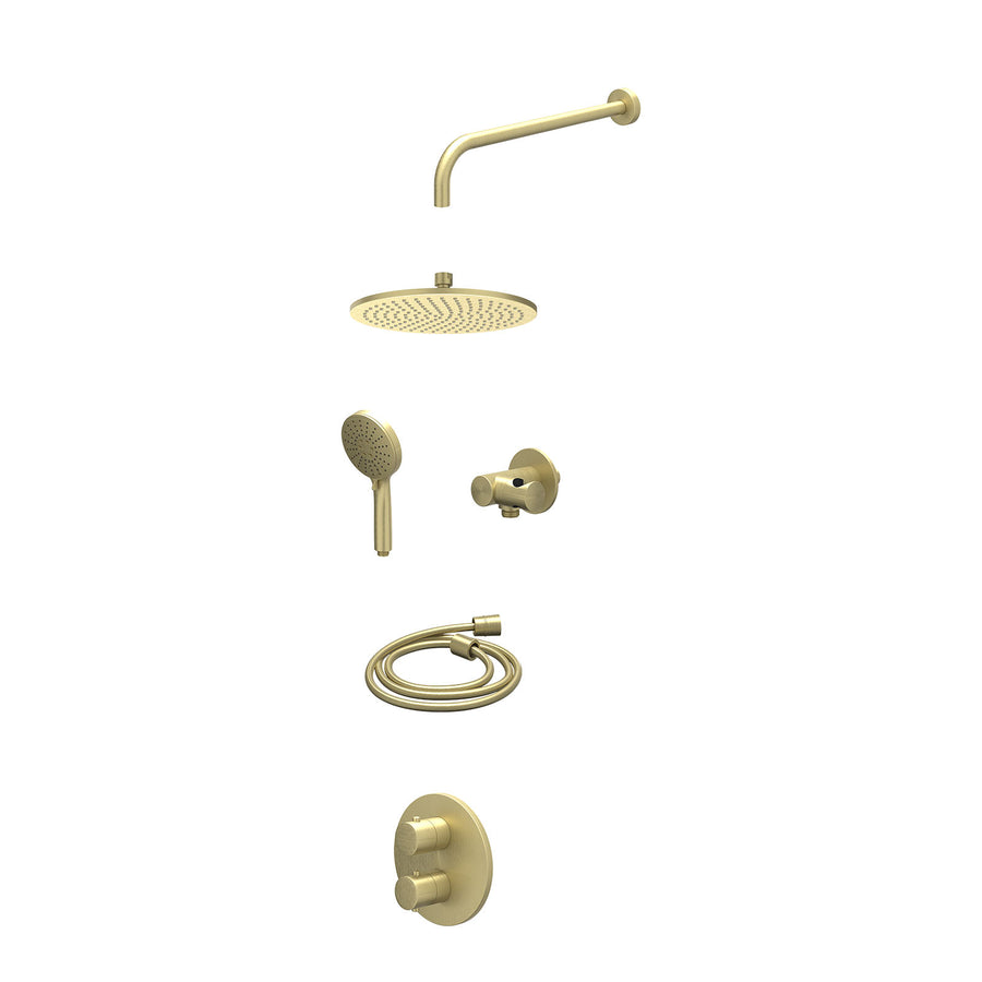 IVY Excl. inbouwbox regendoucheset inbouwthermostaatkraan met 2-weg stop-omstel, wandarm, R25cmME, verstelbare steun met geïnt. uitlaat, doucheslang 150cm en 3-standen handdouche –