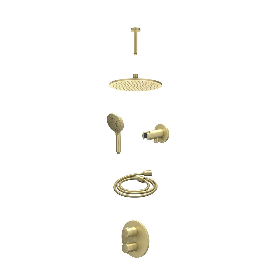 IVY Excl. inbouwbox regendoucheset inbouwthermostaatkraan met 2-weg stop-omstel, plafondbuis 15cm, R25cmME, houder met uitlaat, doucheslang 150cm en 3-standen handdouche – Gebr. ma