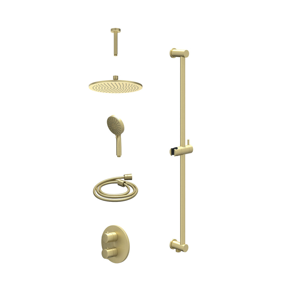 IVY Excl. inbouwbox regendoucheset inbouwthermostaatkraan met 2-weg stop-omstel, plafondbuis 15cm, R25cmME, glijstang met uitlaat, doucheslang 150cm en 3-standen handdouche – Gebr.
