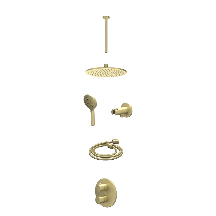 IVY Excl. inbouwbox regendoucheset inbouwthermostaatkraan met 2-weg stop-omstel, plafondbuis 30cm, R25cmME, houder met uitlaat, doucheslang 150cm en 3-standen handdouche – Gebr. ma
