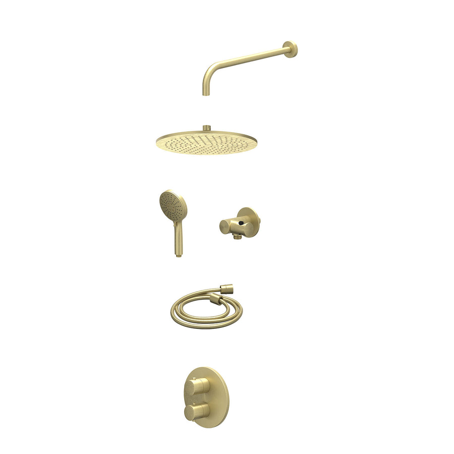 IVY Excl. inbouwbox regendoucheset inbouwthermostaatkraan met 2-weg stop-omstel, wandarm, R30cmME, verstelbare steun met geïnt. uitlaat, doucheslang 150cm en 3-standen handdouche –