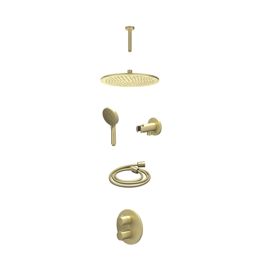 IVY Excl. inbouwbox regendoucheset inbouwthermostaatkraan met 2-weg stop-omstel, plafondbuis 15cm, R30cmME, houder met uitlaat, doucheslang 150cm en 3-standen handdouche – Gebr. ma
