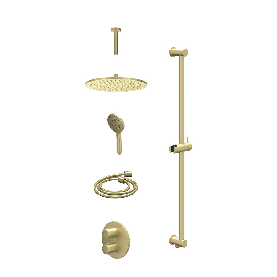 IVY Excl. inbouwbox regendoucheset inbouwthermostaatkraan met 2-weg stop-omstel, plafondbuis 15cm, R30cmME, glijstang met uitlaat, doucheslang 150cm en 3-standen handdouche – Gebr.