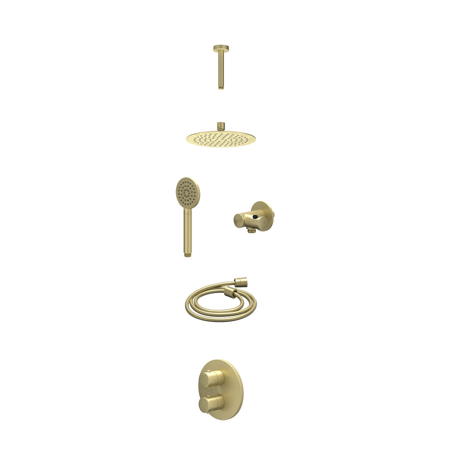 IVY Excl. inbouwbox regendoucheset inbouwthermostaatkraan met 2-weg stop-omstel, plafondbuis 15cm, R20cmSL, verstelbare steun met geïnt. uitlaat, doucheslang 150cm en satin spray h