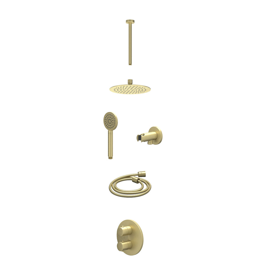 IVY Excl. inbouwbox regendoucheset inbouwthermostaatkraan met 2-weg stop-omstel, plafondbuis 30cm, R20cmSL, houder met uitlaat, doucheslang 150cm en satin spray handdouche – Gebr. 