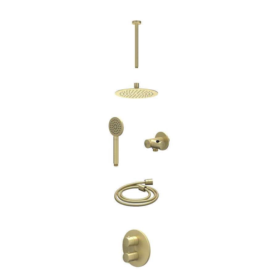 IVY Excl. inbouwbox regendoucheset inbouwthermostaatkraan met 2-weg stop-omstel, plafondbuis 30cm, R20cmSL, verstelbare steun met geïnt. uitlaat, doucheslang 150cm en satin spray h