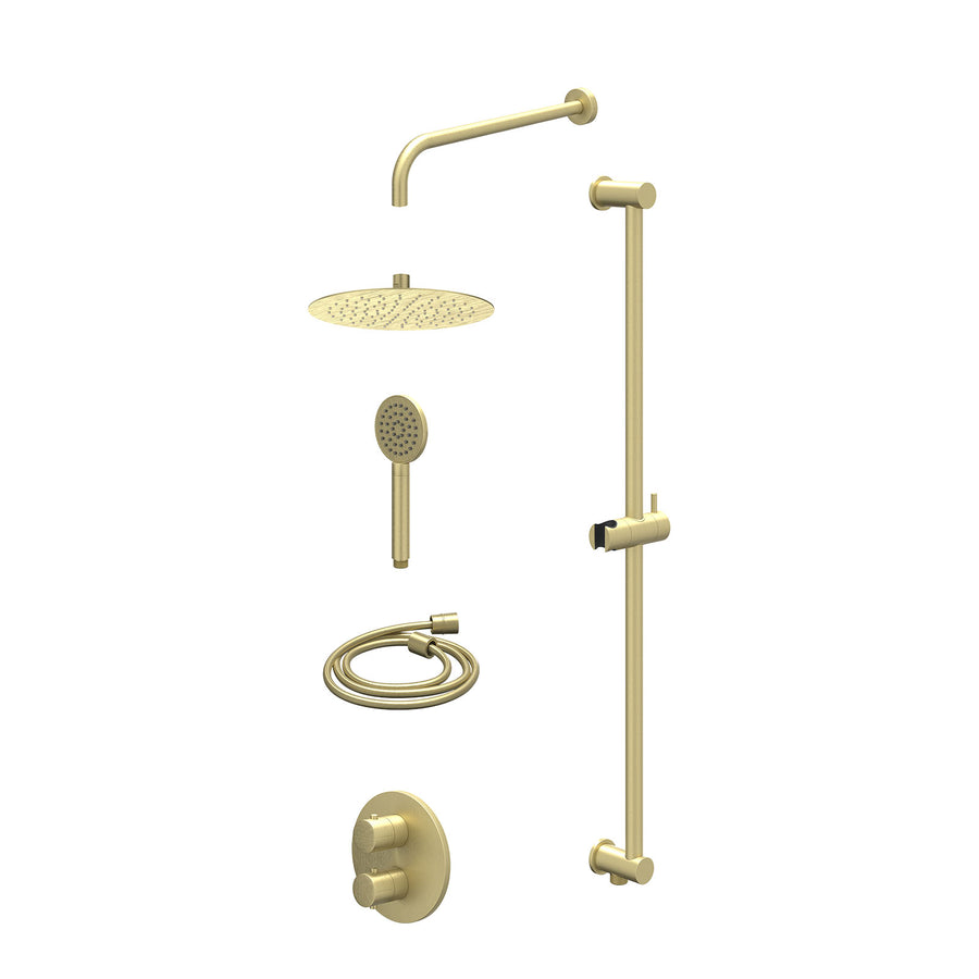 IVY Excl. inbouwbox regendoucheset inbouwthermostaatkraan met 2-weg stop-omstel, wandarm, R25cmSL, glijstang met uitlaat, doucheslang 150cm en satin spray handdouche – Gebr. mat go