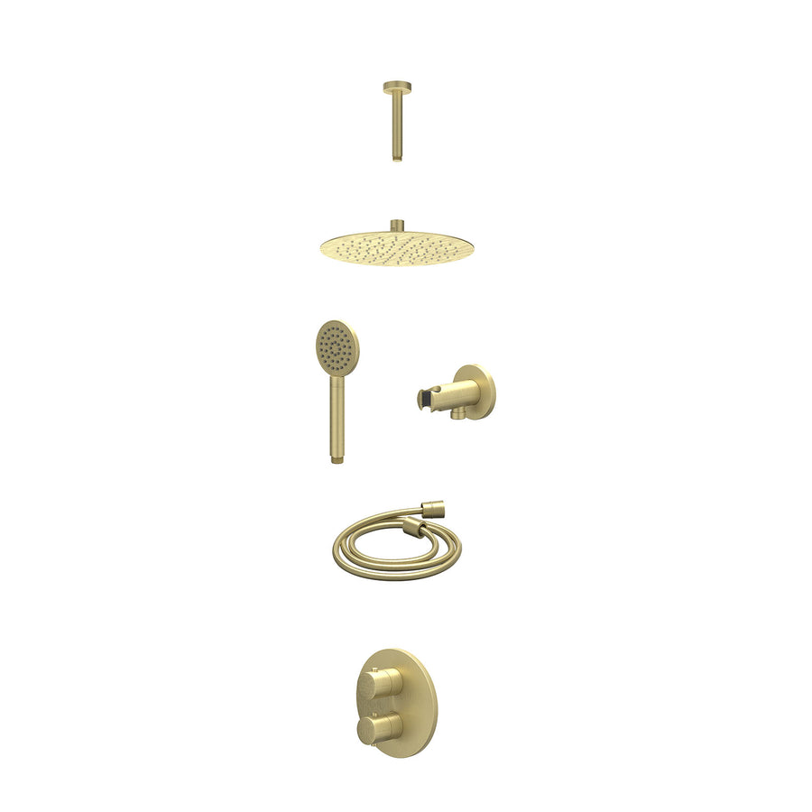 IVY Excl. inbouwbox regendoucheset inbouwthermostaatkraan met 2-weg stop-omstel, plafondbuis 15cm, R25cmSL, houder met uitlaat, doucheslang 150cm en satin spray handdouche – Gebr. 