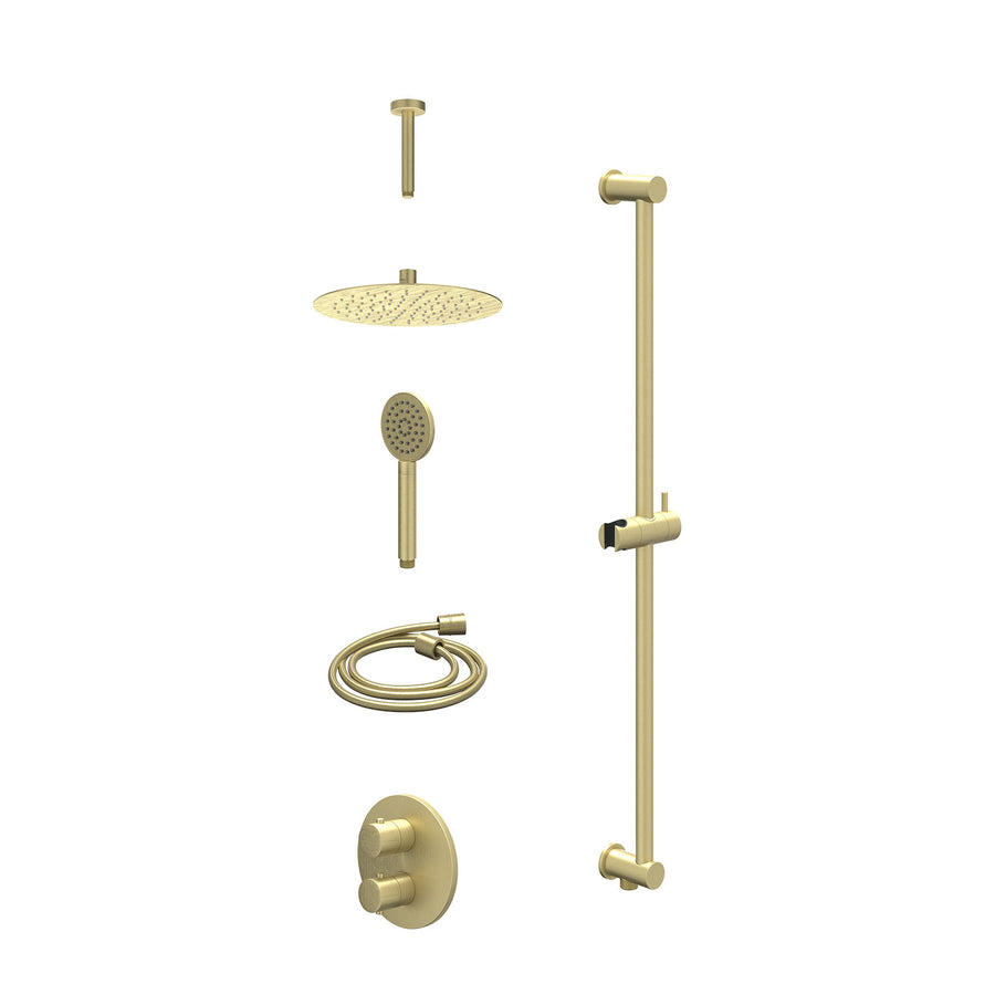 IVY Excl. inbouwbox regendoucheset inbouwthermostaatkraan met 2-weg stop-omstel, plafondbuis 15cm, R25cmSL, glijstang met uitlaat, doucheslang 150cm en satin spray handdouche – Geb