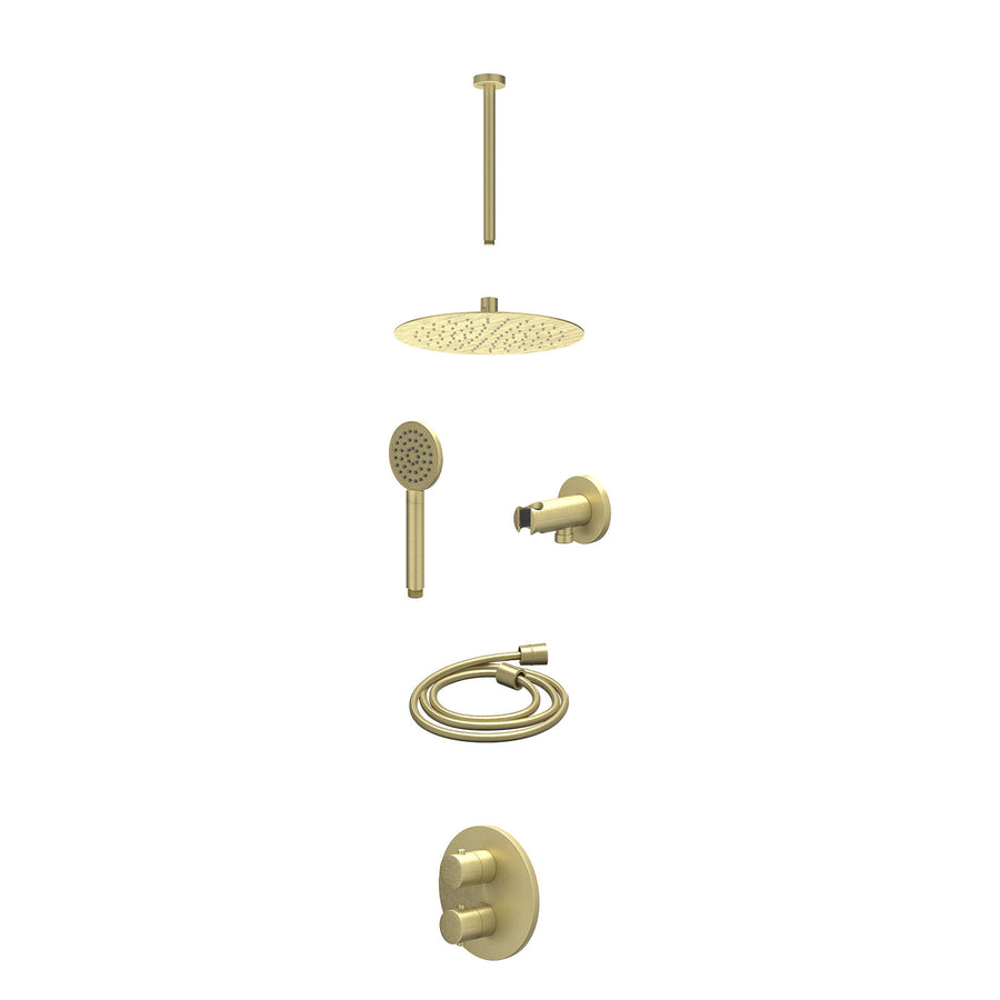IVY Excl. inbouwbox regendoucheset inbouwthermostaatkraan met 2-weg stop-omstel, plafondbuis 30cm, R25cmSL, houder met uitlaat, doucheslang 150cm en satin spray handdouche – Gebr. 