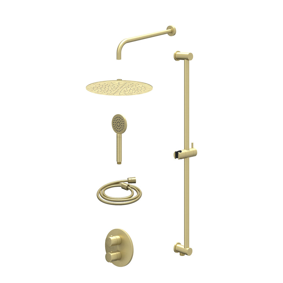 IVY Excl. inbouwbox regendoucheset inbouwthermostaatkraan met 2-weg stop-omstel, wandarm, R30cmSL, glijstang met uitlaat, doucheslang 150cm en satin spray handdouche – Gebr. mat go