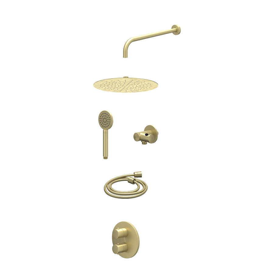 IVY Excl. inbouwbox regendoucheset inbouwthermostaatkraan met 2-weg stop-omstel, wandarm, R30cmSL, verstelbare steun met geïnt. uitlaat, doucheslang 150cm en satin spray handdouche