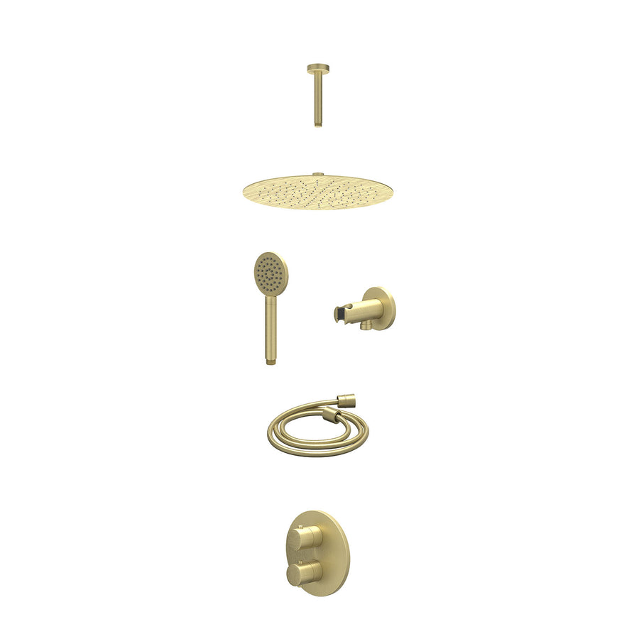 IVY Excl. inbouwbox regendoucheset inbouwthermostaatkraan met 2-weg stop-omstel, plafondbuis 15cm, R30cmSL, houder met uitlaat, doucheslang 150cm en satin spray handdouche – Gebr. 