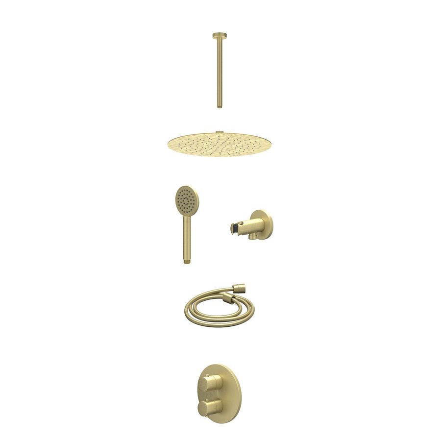 IVY Excl. inbouwbox regendoucheset inbouwthermostaatkraan met 2-weg stop-omstel, plafondbuis 30cm, R30cmSL, houder met uitlaat, doucheslang 150cm en satin spray handdouche – Gebr. 