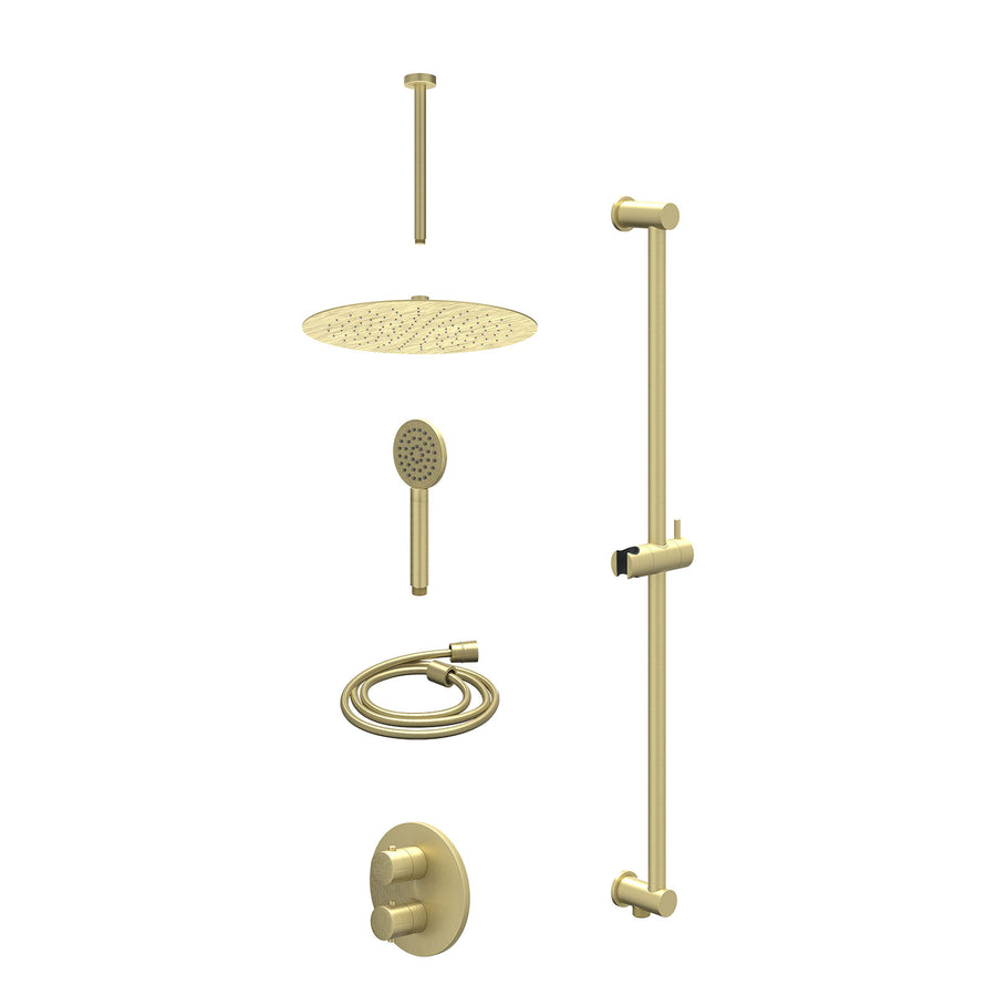 IVY Excl. inbouwbox regendoucheset inbouwthermostaatkraan met 2-weg stop-omstel, plafondbuis 30cm, R30cmSL, glijstang met uitlaat, doucheslang 150cm en satin spray handdouche – Geb