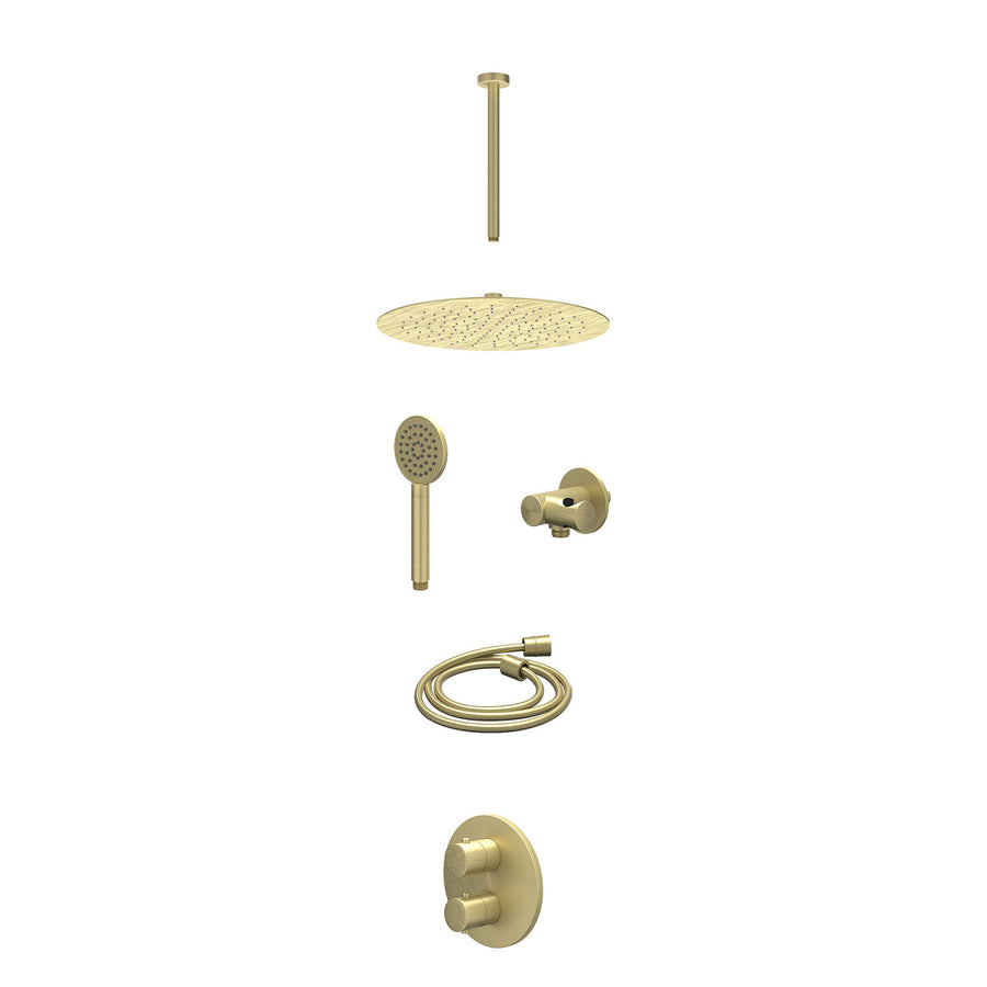 IVY Excl. inbouwbox regendoucheset inbouwthermostaatkraan met 2-weg stop-omstel, plafondbuis 30cm, R30cmSL, verstelbare steun met geïnt. uitlaat, doucheslang 150cm en satin spray h