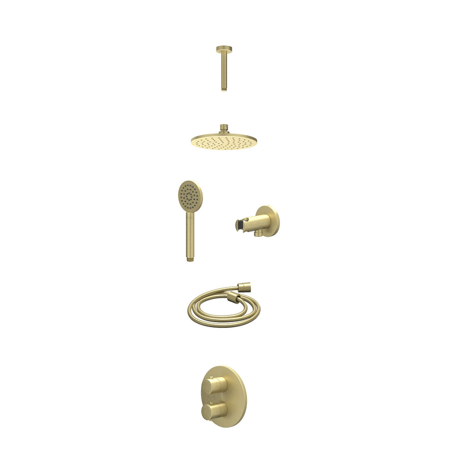IVY Excl. inbouwbox regendoucheset inbouwthermostaatkraan met 2-weg stop-omstel, plafondbuis 15cm, R20cmME, houder met uitlaat, doucheslang 150cm en satin spray handdouche – Gebr. 