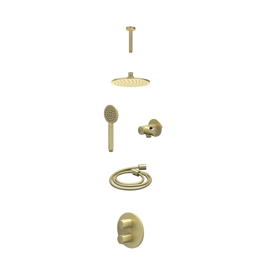 IVY Excl. inbouwbox regendoucheset inbouwthermostaatkraan met 2-weg stop-omstel, plafondbuis 15cm, R20cmME, verstelbare steun met geïnt. uitlaat, doucheslang 150cm en satin spray h