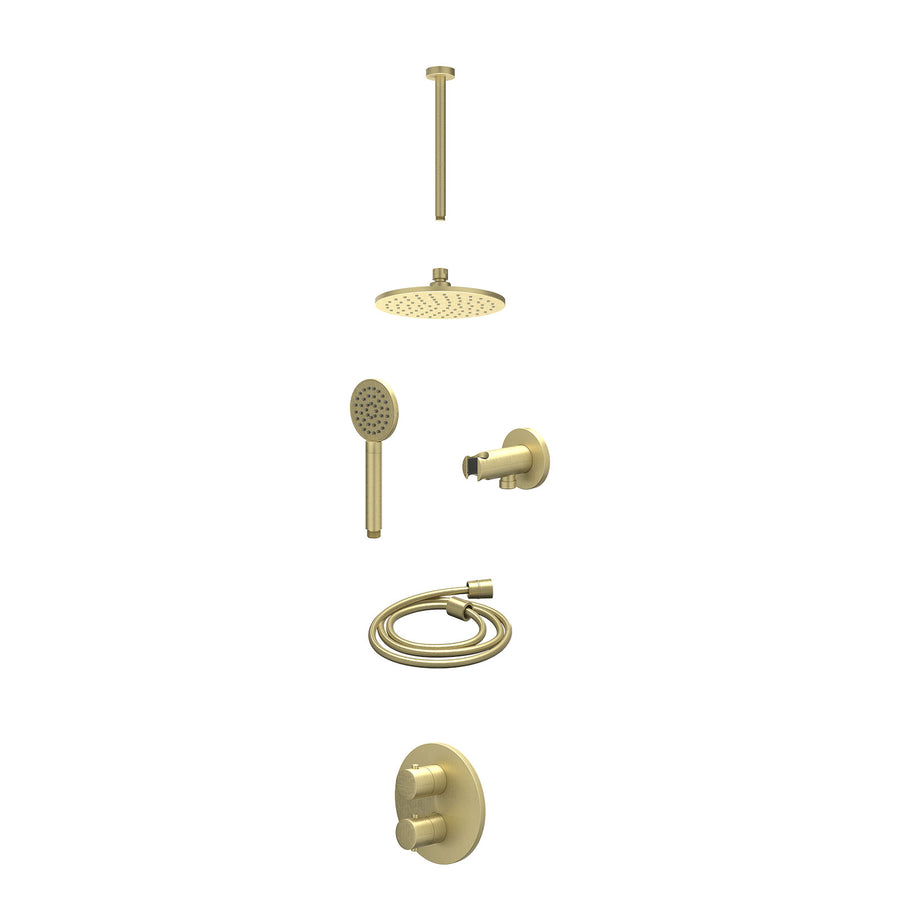 IVY Excl. inbouwbox regendoucheset inbouwthermostaatkraan met 2-weg stop-omstel, plafondbuis 30cm, R20cmME, houder met uitlaat, doucheslang 150cm en satin spray handdouche – Gebr. 