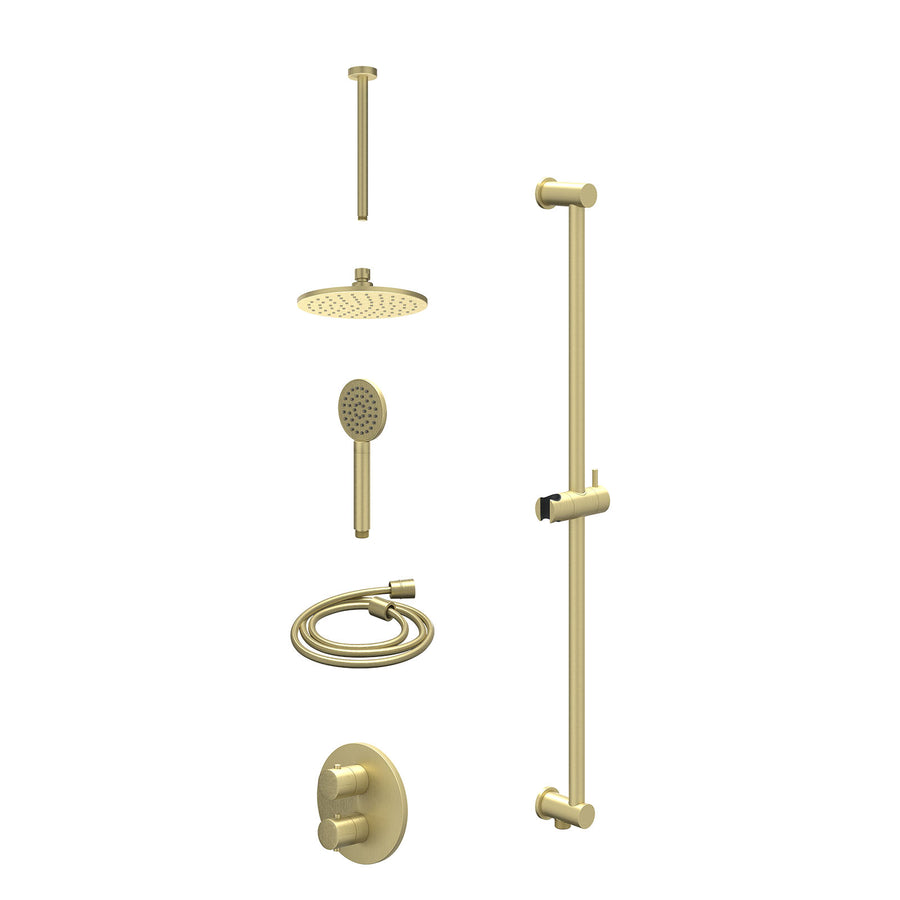 IVY Excl. inbouwbox regendoucheset inbouwthermostaatkraan met 2-weg stop-omstel, plafondbuis 30cm, R20cmME, glijstang met uitlaat, doucheslang 150cm en satin spray handdouche – Geb