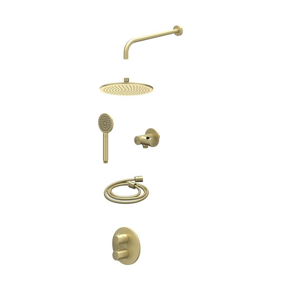 IVY Excl. inbouwbox regendoucheset inbouwthermostaatkraan met 2-weg stop-omstel, wandarm, R25cmME, verstelbare steun met geïnt. uitlaat, doucheslang 150cm en satin spray handdouche