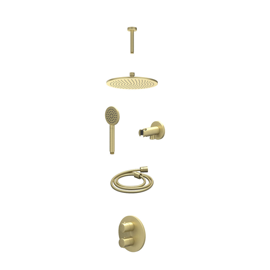 IVY Excl. inbouwbox regendoucheset inbouwthermostaatkraan met 2-weg stop-omstel, plafondbuis 15cm, R25cmME, houder met uitlaat, doucheslang 150cm en satin spray handdouche – Gebr. 
