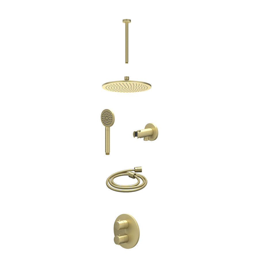 IVY Excl. inbouwbox regendoucheset inbouwthermostaatkraan met 2-weg stop-omstel, plafondbuis 30cm, R25cmME, houder met uitlaat, doucheslang 150cm en satin spray handdouche – Gebr. 