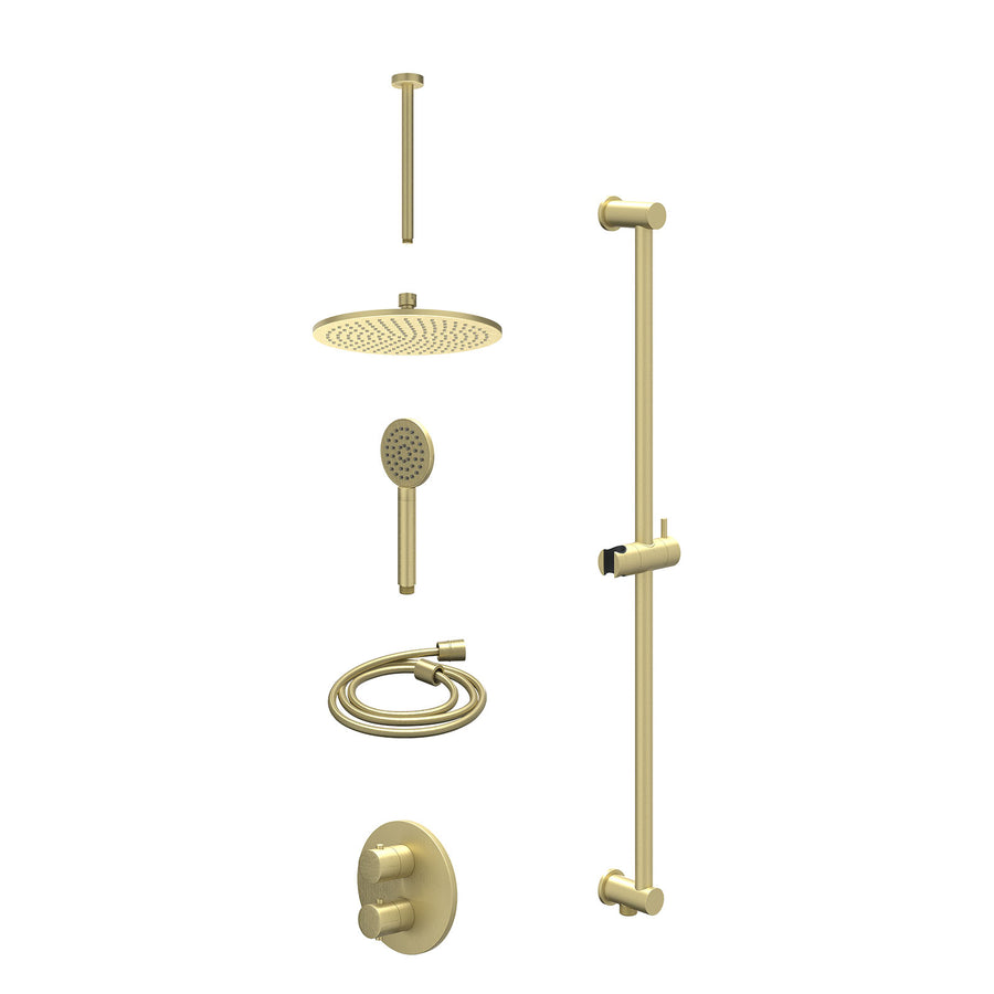 IVY Excl. inbouwbox regendoucheset inbouwthermostaatkraan met 2-weg stop-omstel, plafondbuis 30cm, R25cmME, glijstang met uitlaat, doucheslang 150cm en satin spray handdouche – Geb