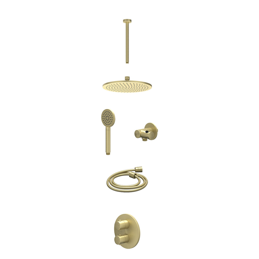 IVY Excl. inbouwbox regendoucheset inbouwthermostaatkraan met 2-weg stop-omstel, plafondbuis 30cm, R25cmME, verstelbare steun met geïnt. uitlaat, doucheslang 150cm en satin spray h