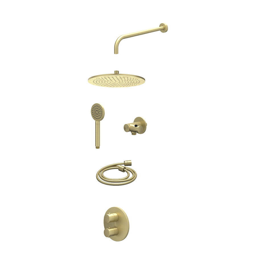 IVY Excl. inbouwbox regendoucheset inbouwthermostaatkraan met 2-weg stop-omstel, wandarm, R30cmME, verstelbare steun met geïnt. uitlaat, doucheslang 150cm en satin spray handdouche
