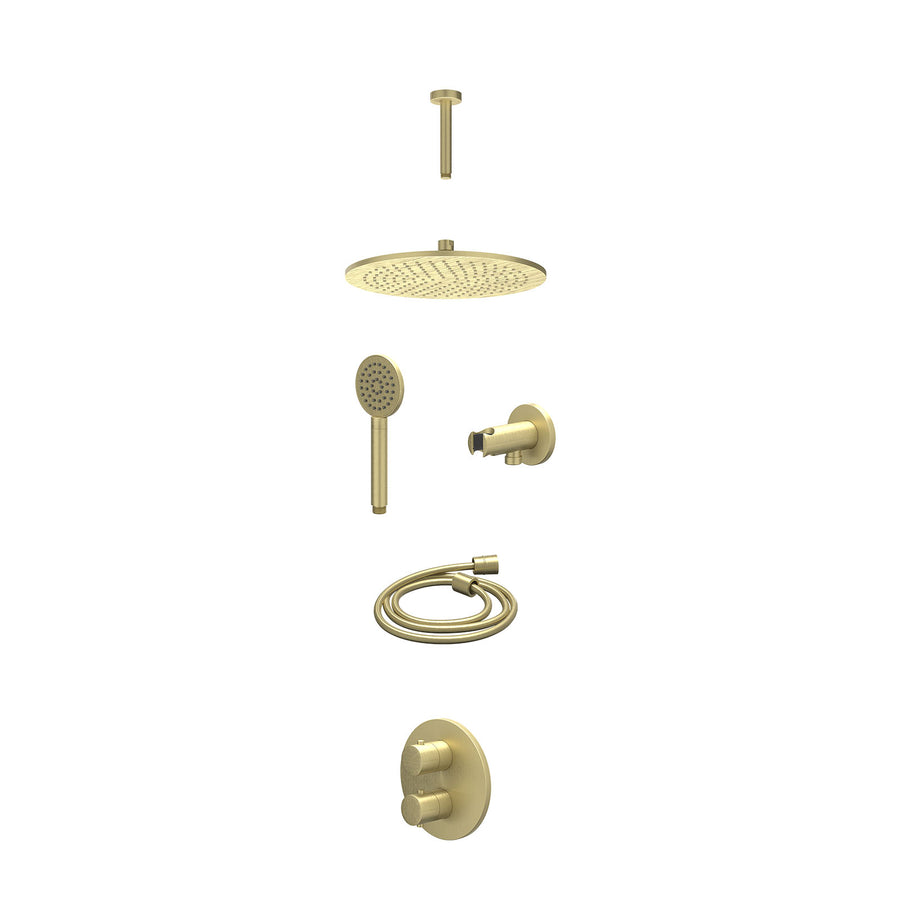 IVY Excl. inbouwbox regendoucheset inbouwthermostaatkraan met 2-weg stop-omstel, plafondbuis 15cm, R30cmME, houder met uitlaat, doucheslang 150cm en satin spray handdouche – Gebr. 