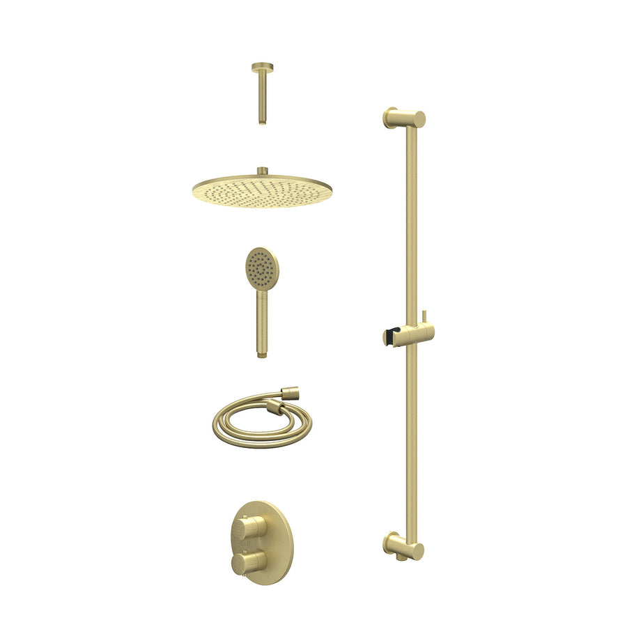 IVY Excl. inbouwbox regendoucheset inbouwthermostaatkraan met 2-weg stop-omstel, plafondbuis 15cm, R30cmME, glijstang met uitlaat, doucheslang 150cm en satin spray handdouche – Geb